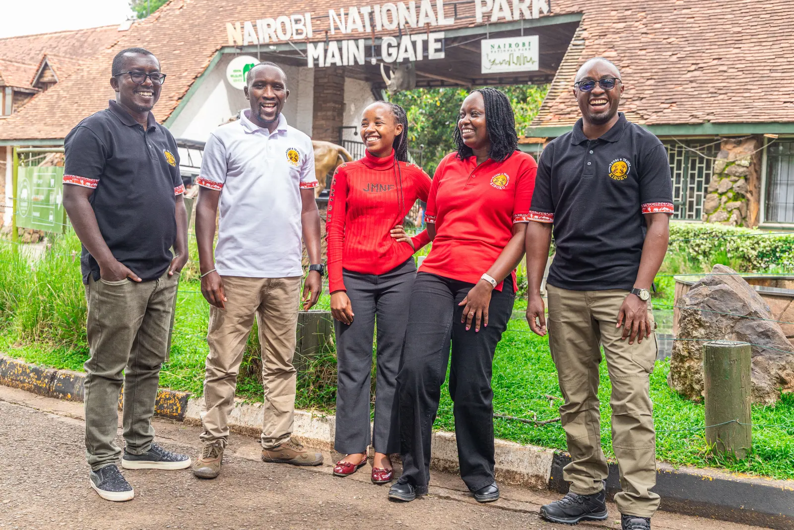 The Kiboko Tours and Travel team at the main gate of Nairobi National Park